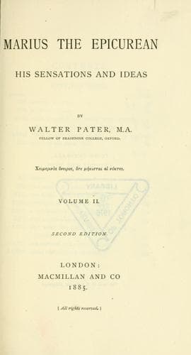 Cover of Marius the Epicurean by Walter Pater