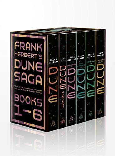 Cover of Frank Herbert's Dune Saga 6-Book Boxed Set: Dune, Dune Messiah, Children of Dune, God Emperor of Dune, Heretics of Dune, and Chapterhouse: Dune by Frank Herbert